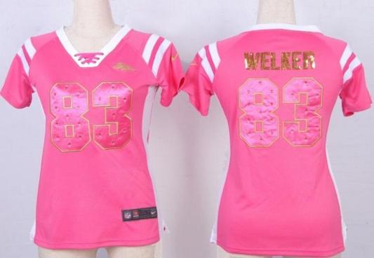 Cheap Women Nike Denver Broncos 83 Wes Welker Pink Handwork Sequin Name Fashion NFL Jersey