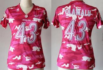 Cheap Women Nike Pittsburgh Steelers 43 Troy Polamalu Pink Camo Fashion NFL Jerseys 2013 New