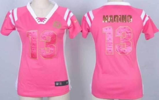 Cheap Women Nike Miami Dolphins 13 Dan Marino Pink Handwork Sequin Name Fashion NFL Jersey