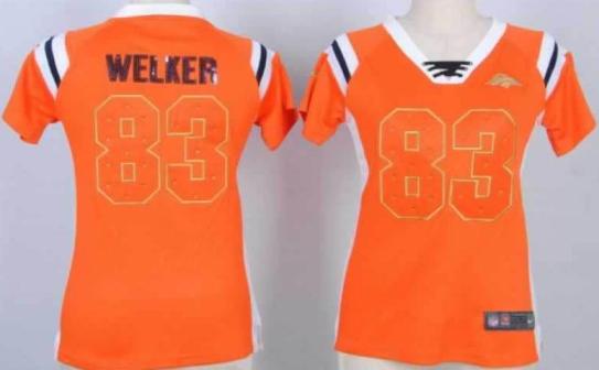 Cheap Women Nike Denver Broncos 83 Wes Welker Orange Handwork Sequin Name Fashion NFL Jersey