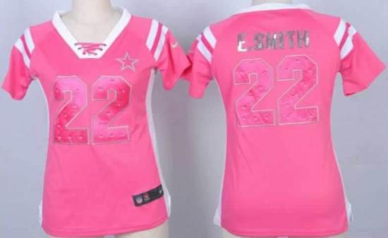 Cheap Women Nike Dallas Cowboys 22 E.SMITH Pink Handwork Sequin Name Fashion NFL Jersey
