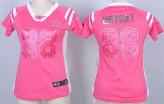 Cheap Women Nike Dallas Cowboys 88 Dez Bryant Pink Handwork Sequin Name Fashion NFL Jersey