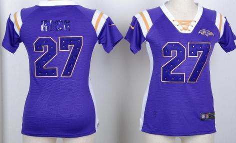 Cheap Women Nike Baltimore Ravens 27 Ray Rice Purple Handwork Sequin Name Fashion NFL Jerseys