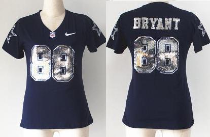 Cheap Women Nike Dallas Cowboys 88 Dez Bryant Blue Handwork Sequin lettering Fashion NFL Jerseys