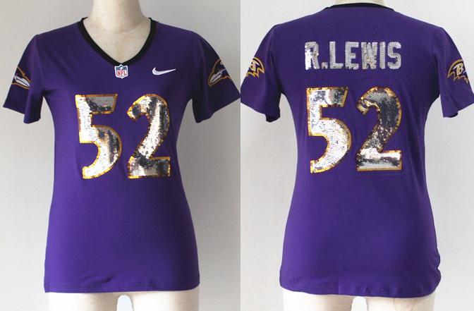 Cheap Women Nike Baltimore Ravens 52 Ray Lewis Purple Handwork Sequin lettering Fashion NFL Jerseys