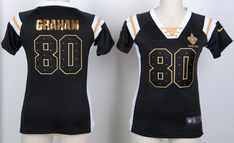 Cheap Women Nike New Orleans Saints 80 Jimmy Graham Black Handwork Sequin Name Fashion NFL Jerseys