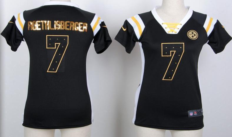 Cheap Women Nike Pittsburgh Steelers 7 Ben Roethlisberger Black Handwork Sequin Name Fashion NFL Jerseys