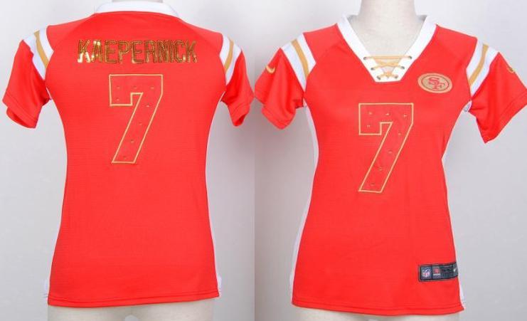 Cheap Women Nike San Francisco 49ers 7 Colin Kaepernick Red Handwork Sequin Name Fashion NFL Jerseys
