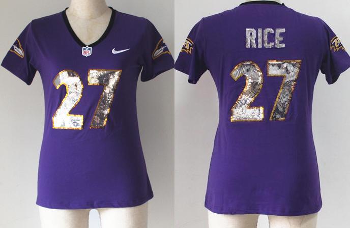 Cheap Women Nike Baltimore Ravens 27 Ray Rice Purple Handwork Sequin lettering Fashion NFL Jerseys