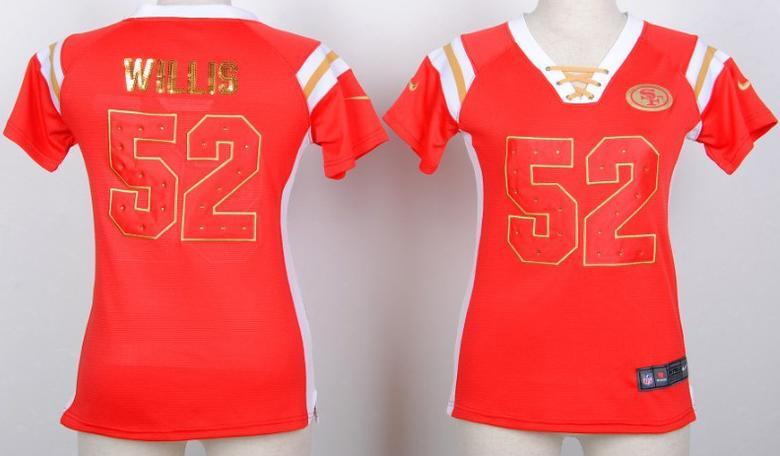 Cheap Women Nike San Francisco 49ers 52 Patrick Willis Red Handwork Sequin Name Fashion NFL Jerseys