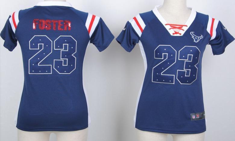 Cheap Women Nike Houston Texans 23 Arian Foster Blue Handwork Sequin Name Fashion NFL Jerseys