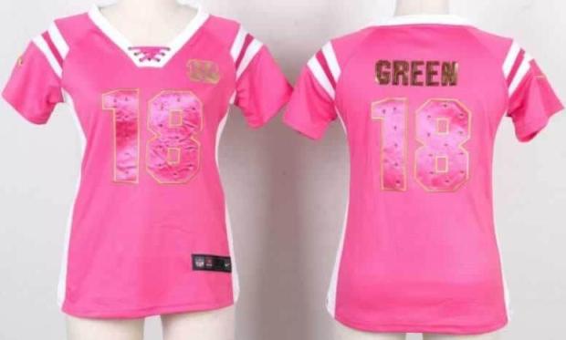 Cheap Women Nike Cincinnati Bengals 18 A.J.Green Pink Handwork Sequin Name Fashion NFL Jerseys