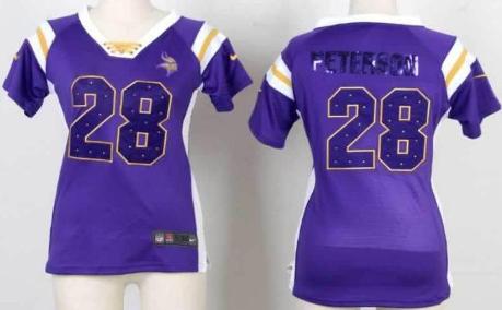 Cheap Women Nike Minnesota Vikings 28 Adrian Peterson Purple Handwork Sequin Name Fashion NFL Jerseys