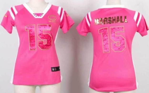 Cheap Women Nike Chicago Bears 15 Brandon Marshall Pink Handwork Sequin Name Fashion NFL Jerseys