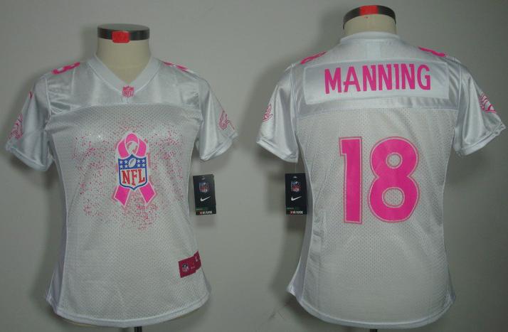 Cheap Women Nike Denver Broncos 18# Peyton Manning White Breast Cancer Awareness Fashion Jersey
