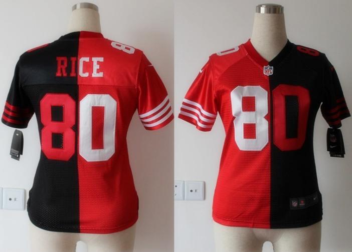 Cheap Women Nike San Francisco 49ers 80 Jerry Rice Black Red Split Elite NFL Jerseys