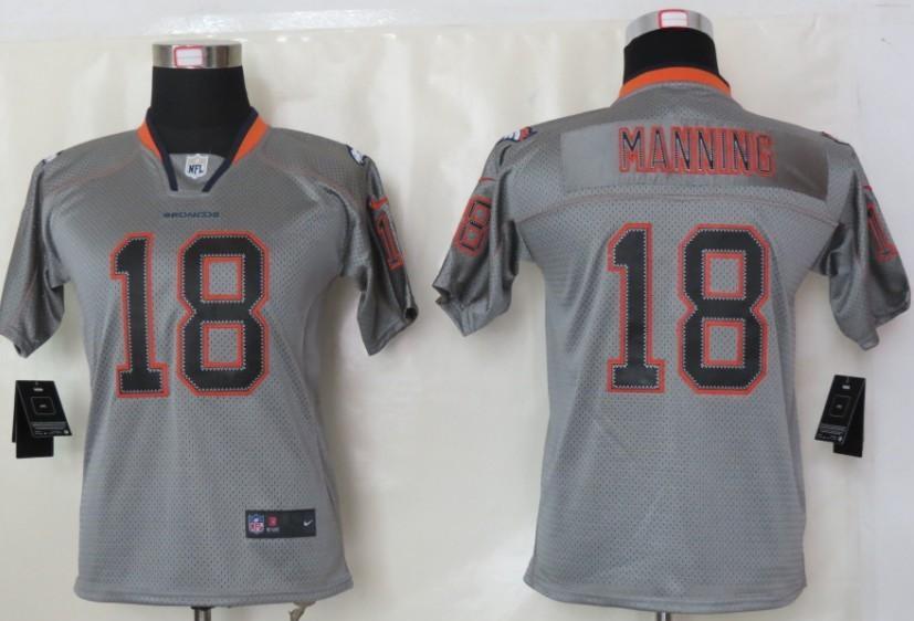 Kids Nike Denver Broncos 18# Peyton Manning Lights Out Grey Elite Jerseys Cheap