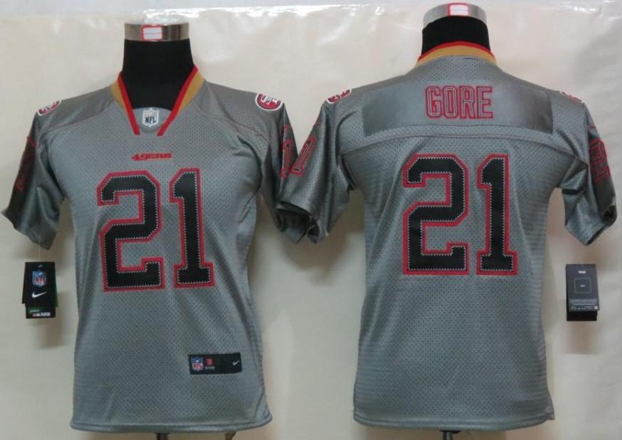 Kids Nike San Francisco 49ers #21 Frank Gore Grey Lights Out Elite NFL Jerseys Cheap
