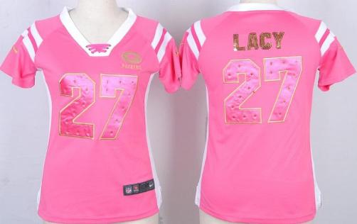 Cheap Women Nike Green Bay Packers 27 Eddie Lacy Pink Handwork Sequin Name Fashion NFL Jersey