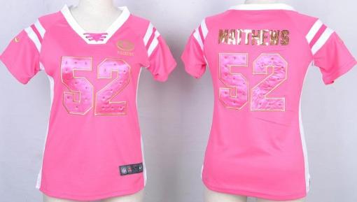 Cheap Women Nike Green Bay Packers 52 Clay Matthews Pink Handwork Sequin Name Fashion NFL Jersey