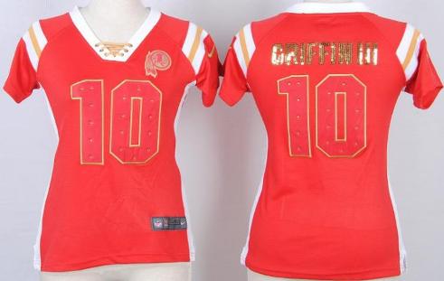 Cheap Women Nike Washington Redskins 10 Robert Griffin III Red Handwork Sequin Name Fashion NFL Jersey