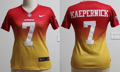 Cheap Women Nike San Francisco 49ers 7 Colin Kaepernick Red Gold Drift Fashion II Elite NFL Jerseys