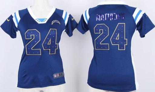 Cheap Women Nike San Diego Chargers 24# Ryan Mathews Blue Handwork Sequin Name Fashion NFL Jersey