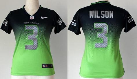 Cheap Women Nike Seattle Seahawks 3 Russell Wilson Blue Green Drift Fashion II Elite NFL Jerseys