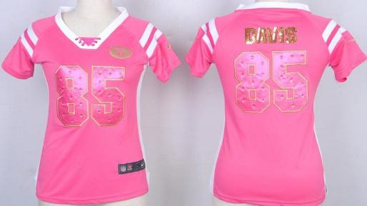 Cheap Women Nike San Francisco 49ers 85 Vernon Davis Pink Handwork Sequin Name Fashion NFL Jersey