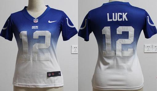 Cheap Women Nike Indianapolis Colts 12 Andrew Luck Blue White Drift Fashion II Elite NFL Jersey