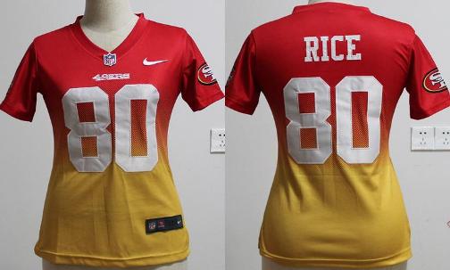 Cheap Women Nike San Francisco 49ers 80 Jerry Rice Red Gold Drift Fashion II Elite NFL Jerseys