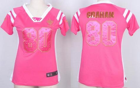 Cheap Women Nike New Orleans Saints 80 Jimmy Graham Pink Handwork Sequin Name Fashion NFL Jersey