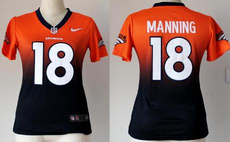 Cheap Women Nike Denver Broncos 18 Peyton Manning Orange Blue Drift Fashion II Elite NFL Jerseys