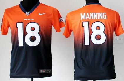 Kids Nike Denver Broncos 18 Peyton Manning Orange Blue Drift Fashion II Elite NFL Jerseys Cheap