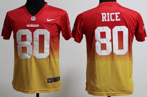Kids Nike San Francisco 49ers 80 Jerry Rice Red Gold Drift Fashion II Elite Jerseys Cheap