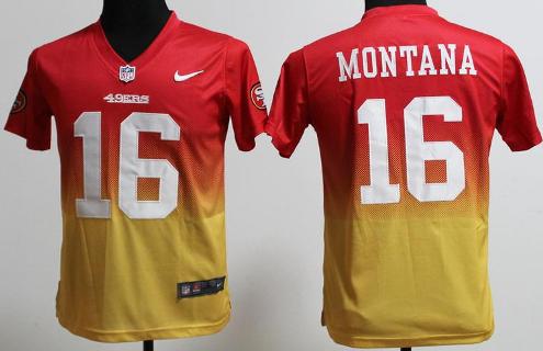 Kids Nike San Francisco 49ers 16 Joe Montana Red Gold Drift Fashion II Elite NFL Jerseys Cheap