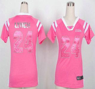 Cheap Womens Nike Seattle Seahawks Jersey #24 Marshawn Lynch Pink Handwork Sequin Name Fashion NFL Jerseys