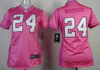Cheap Women Nike Oakland Raiders 24 Charles Woodson Pink Love NFL Jerseys