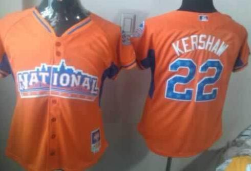 Cheap Women 2013 MLB ALL STAR National League Los Angels Dodgers 22 Clayton Kershaw Orange Jerseys