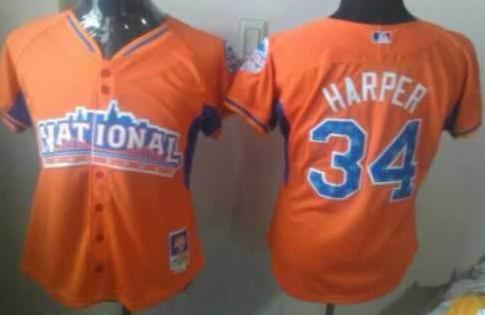 Cheap Women 2013 MLB ALL STAR National League Washington Nationals 34 Bryce Harper Orange Jerseys