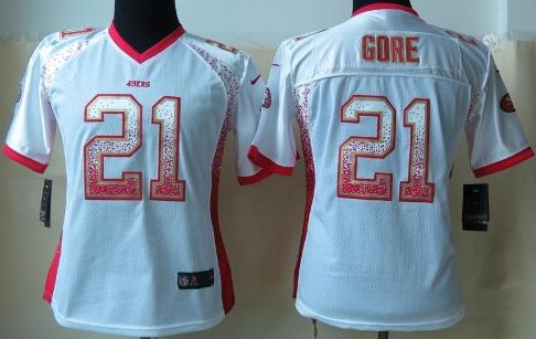 Cheap Women Nike San Francisco 49ers 21 Frank Gore Elite White Drift Fashion NFL Jerseys