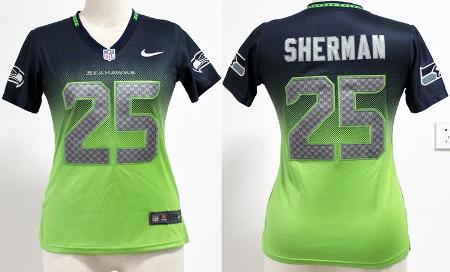 Cheap Women Nike Seattle Seahawks 25 Richard Sherman Green Blue Elite Drift Fashion II NFL Jerseys