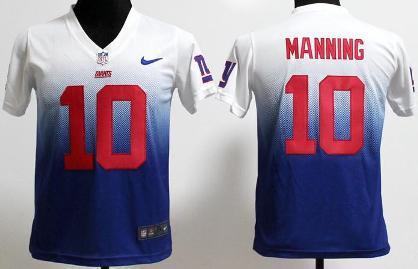 Kids Nike New York Giants 10 Eli Manning White Blue Elite Drift Fashion II NFL Jerseys Cheap
