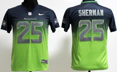 Kids Nike Seattle Seahawks 25 Richard Sherman Green Blue Elite Drift Fashion II NFL Jerseys Cheap