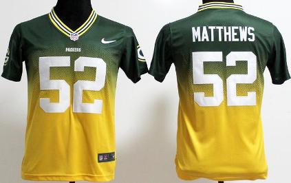 Kids Nike Green Bay Packers 52 Clay Matthews Green Yellow Elite Drift Fashion II NFL Jerseys Cheap