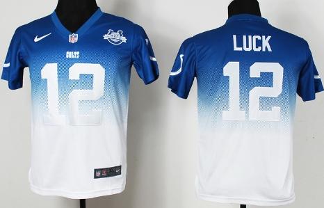 Kids Nike Indianapolis Colts 12 Andrew Luck Blue White Drift Fashion II Elite 30th Seasons Patch NFL Jersey Cheap