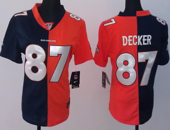 Cheap Women Nike Denver Broncos 87# Eric Decker Orange Blue Split NFL Jerseys