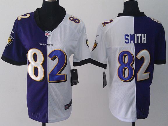 Cheap Women Nike Baltimore Ravens 82 Torrey Smith Purple White Split NFL Jerseys