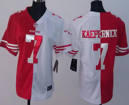 Cheap Women Nike San Francisco 49ers 7 Colin Kaepernick Red White Split NFL Jerseys