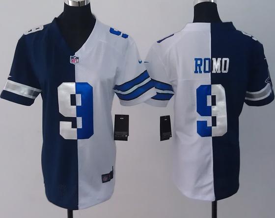 Cheap Women Nike Dallas Cowboys #9 Tony Romo Blue White Split NFL Jerseys